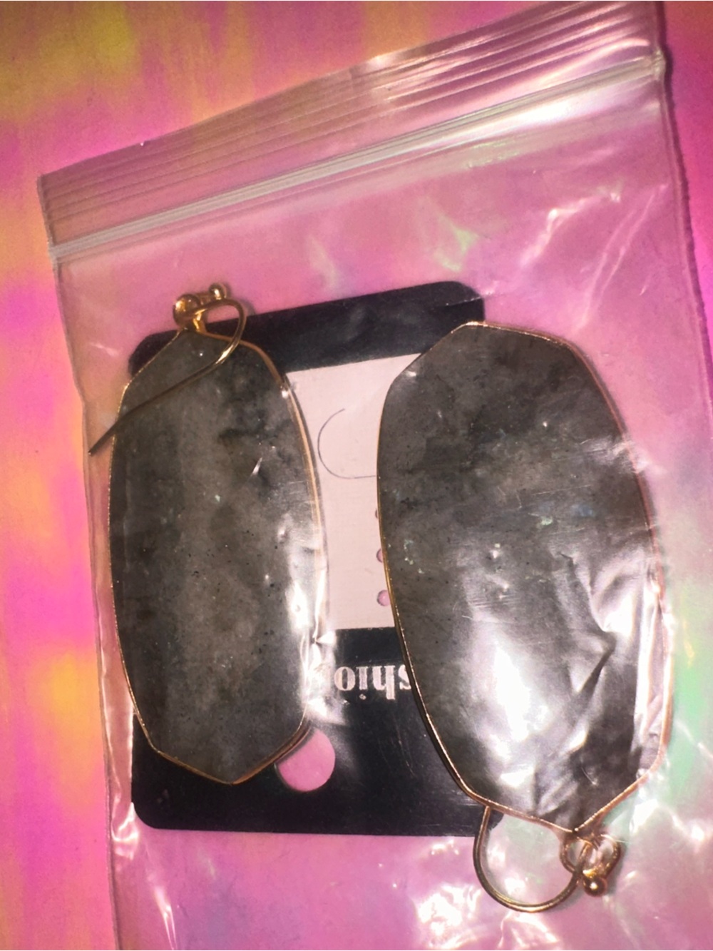 Labradorite Crystal Gemstone Earrings - Picture 3 of 4